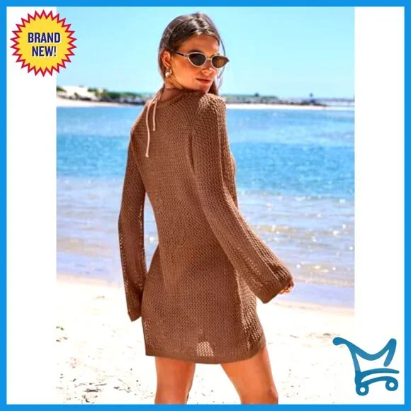 Crochet Cover Up Knit Beach Dress Elegant Hollow Out Mesh Swimsuit Summer Crochet Cover Up Knit Beach Dress Elegant Hollow Out Mesh Swimsuit Summer